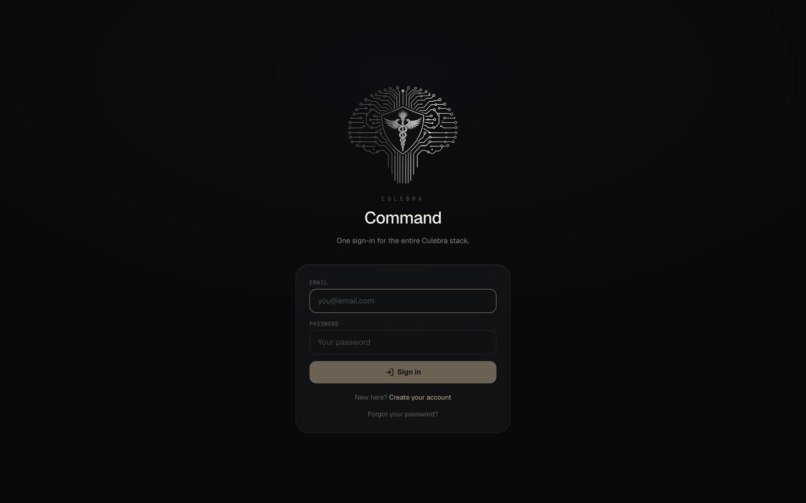 The Culebra Command sign-in, one account for the whole stack